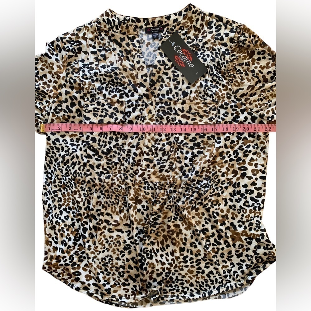 COCOMO 2X Brown Plus Size 3/4 sleeve women's Pintuck Blouse top tunic - Picture 12 of 13